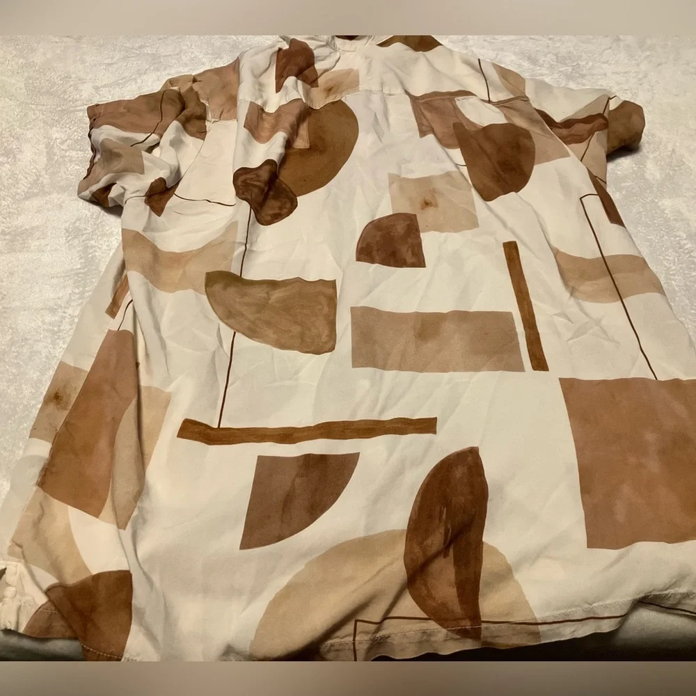 Geometric Pattern Shirt - Brown and Cream - Picture 2 of 5